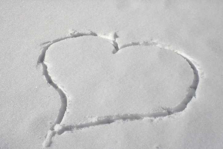 hjärta, dras, snö