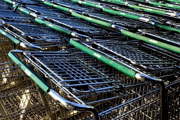 grocery carts, metal, supermarket