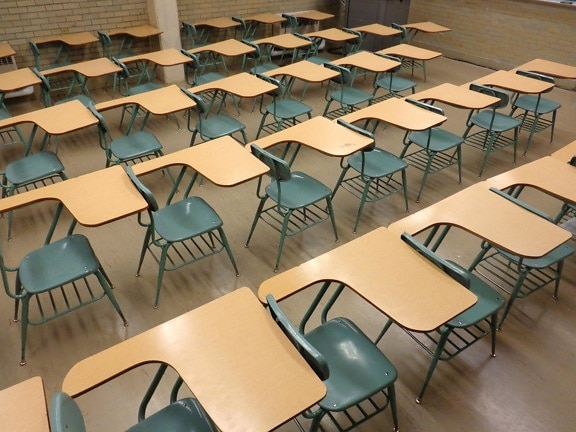 school, classroom, empty desks