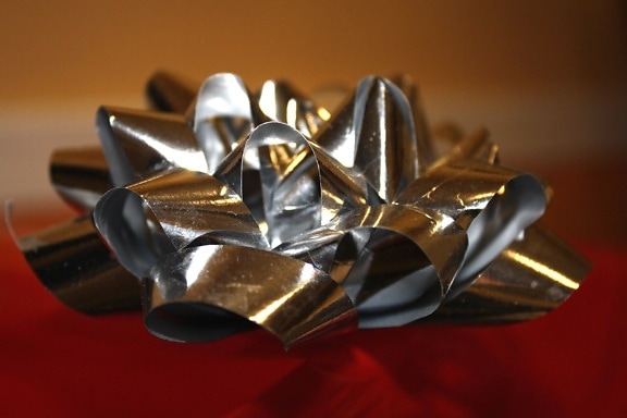 silver paper, metallic, mylar bow