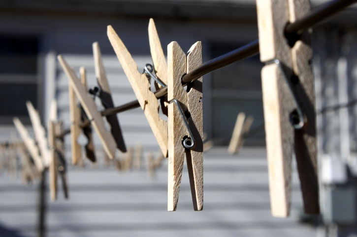wooden clothespins, wooden clips, wire