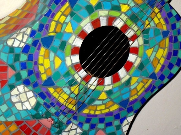 acoustic guitar, painted, guitar, colorful mosaic