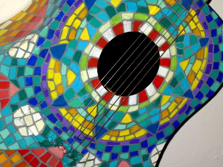 guitarra acústica, pintado, guitarra, colorido mosaico