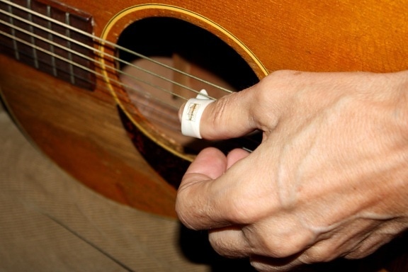 hånd, akustisk guitar, spille guitar, musik