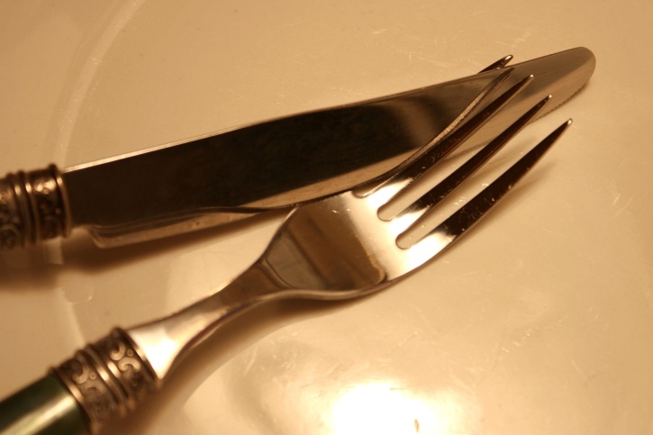 knife, fork, plate