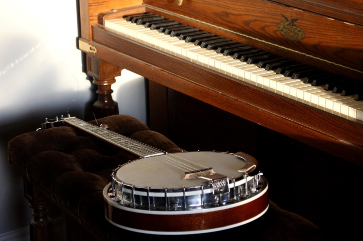 piano, banjo, instrumenten, muziek