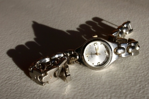 silver clock, wristwatch, jewelry