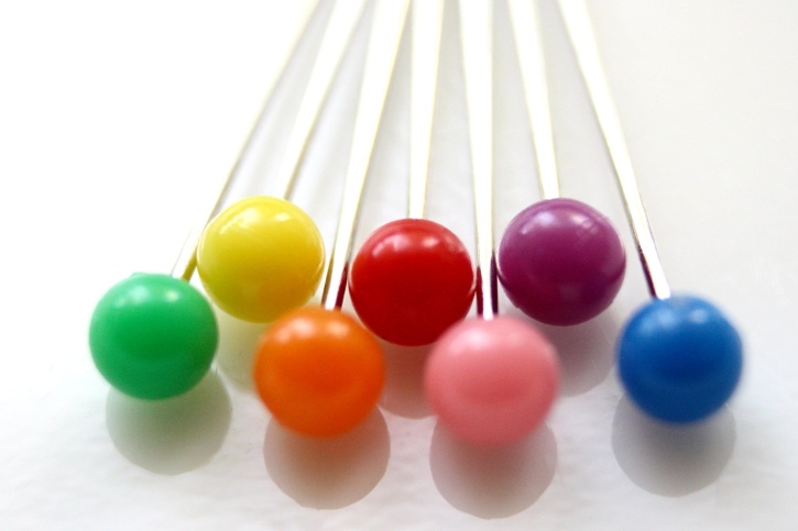 rainbow colored, sewing pins, straight, pins