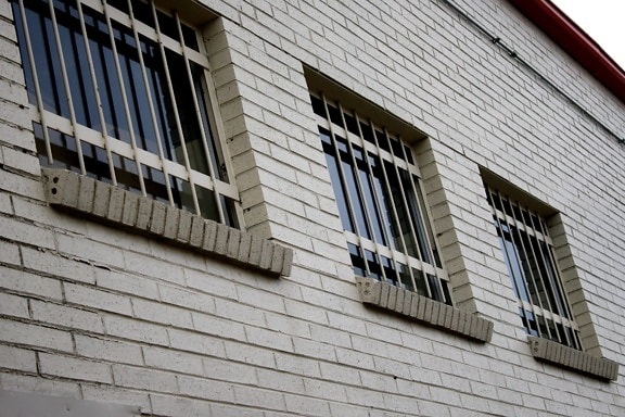 les fenêtres, les barreaux de la fenêtre, mur, briques
