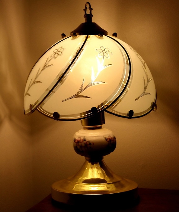 lampada da comodino, vetro, ombra, mobilia, interno