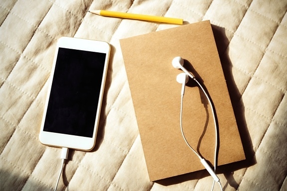 træ, blyant, øretelefon, business, iPhone, mobiltelefon