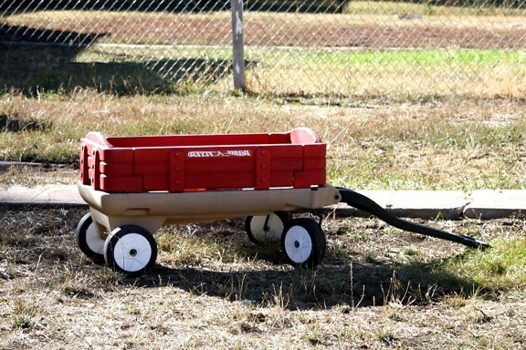 red, wagon, plastic toy