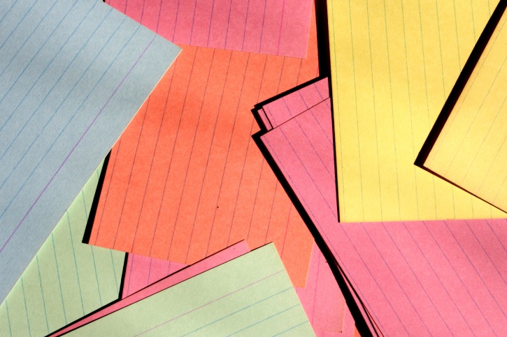 colorful paper, paper cards, scattered, office