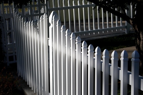 white, picket fence, wooden fence, backyard, exterior