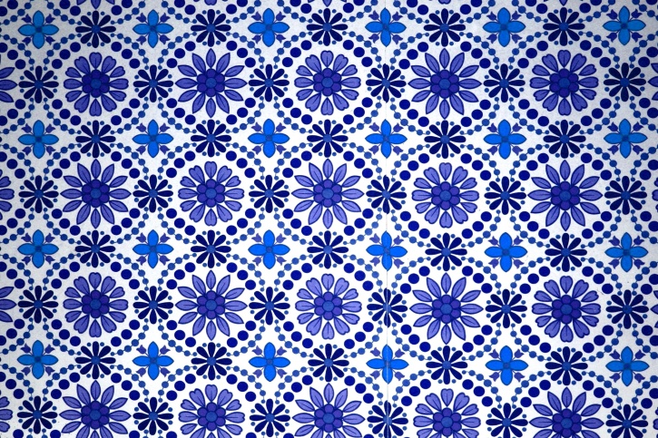 modrá textil, květinová textury, patern