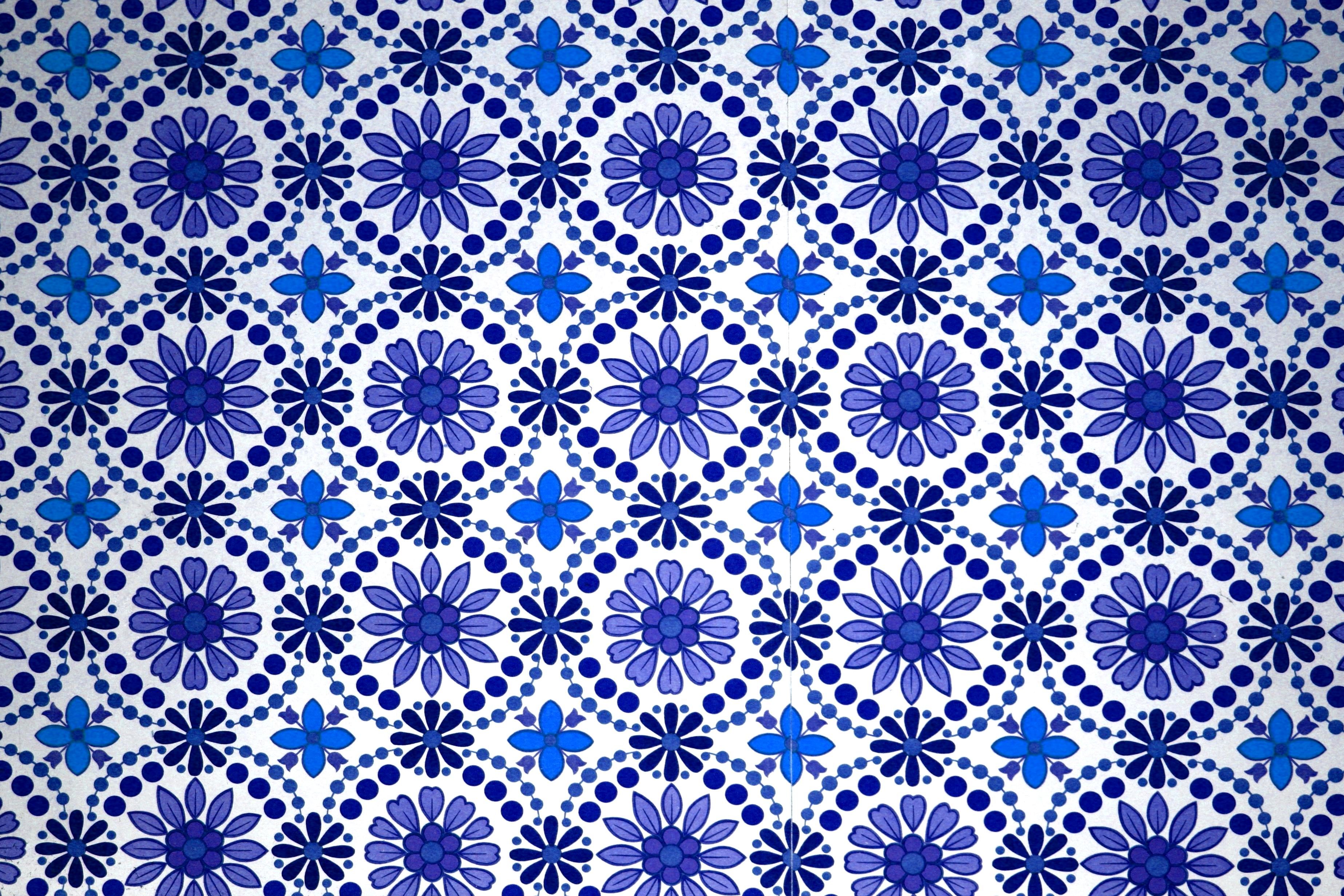 フリー写真画像 ブルー テキスタイル 花のテクスチャ パターン