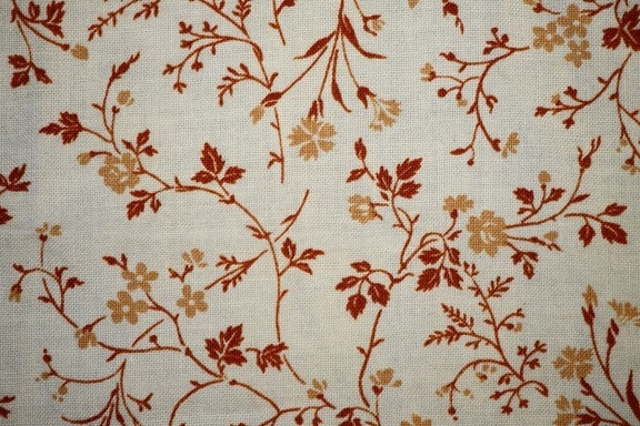 brun, hvit, floral design, print, stoff, textil, tekstur