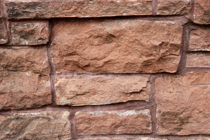 rojizo, piedra arenisca, muro de contención, textura
