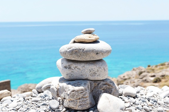 equilíbrio, formações rochosas, paz, pedras, mar, céu azul