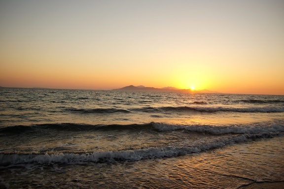 sunset, sea, horizon, sky, beach, summer
