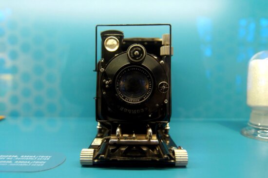 old camera, retro, antique, front view