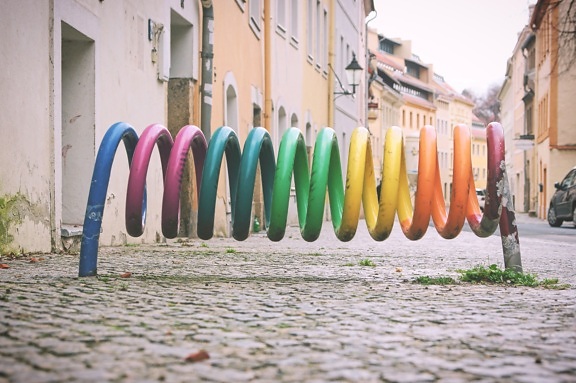 Rainbow, rowerowego, chodniku ulicy, kolorowe,