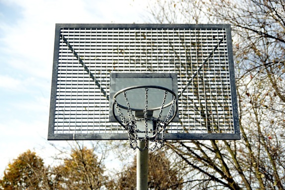 basketball court, metal construction, steel, backboard