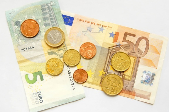 Euro, money, metal coins, currency, paper, Europe union, economy