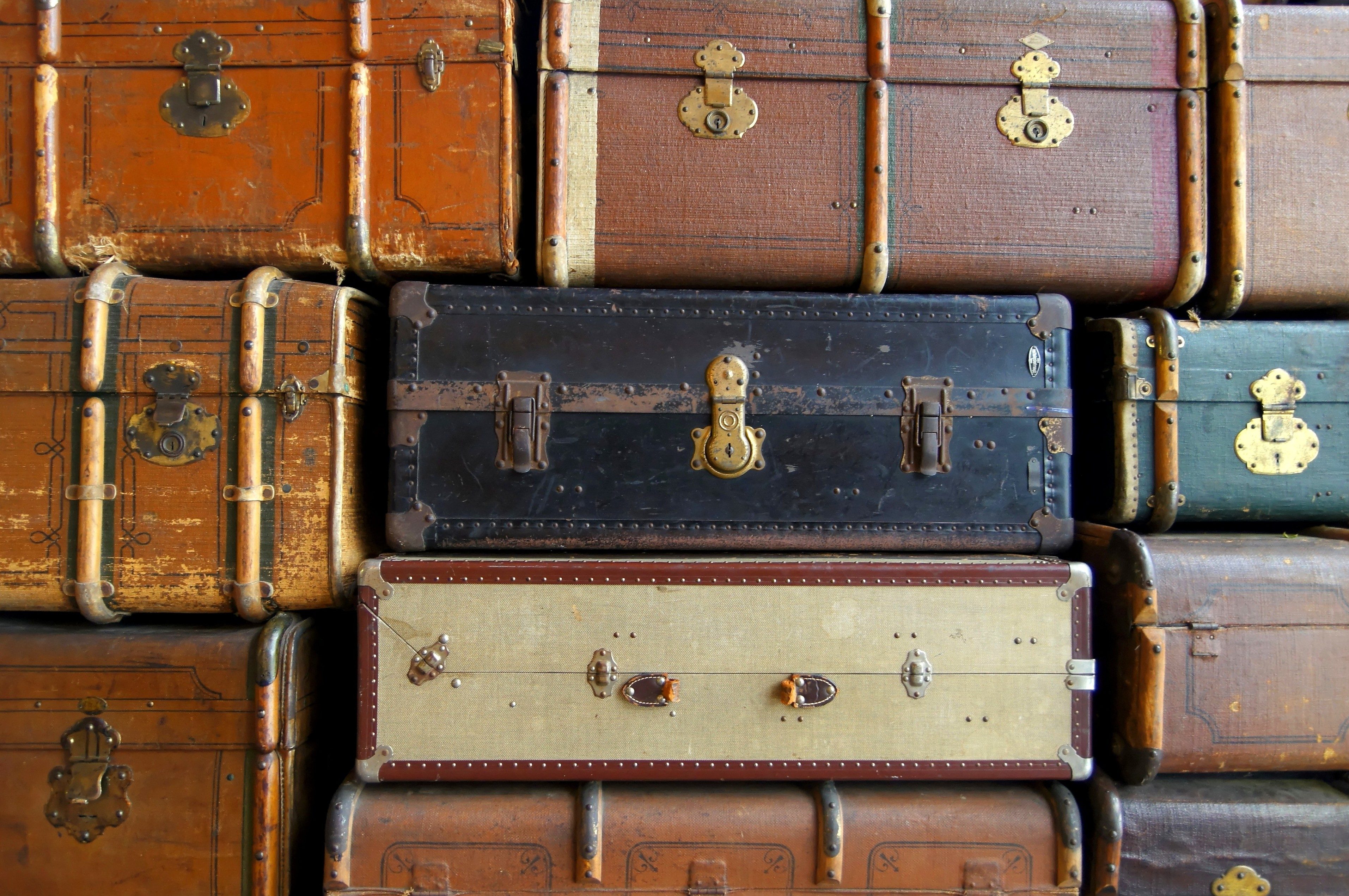 Free picture: old, suitcases, stack, leather, retro, travel