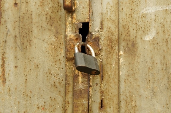 padlock, old, rust, metal, door, security