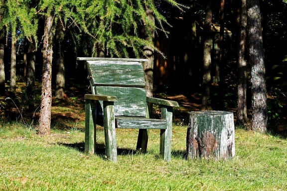 meble, podwórku, stare, drewniane krzesło, ogrodowe