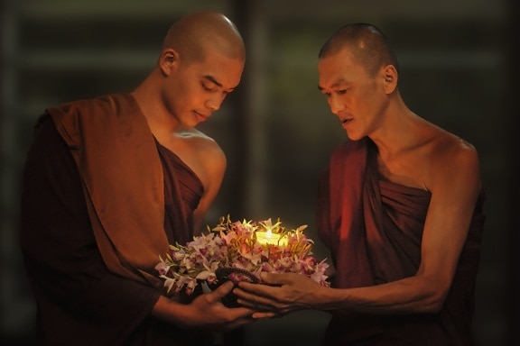 buddismo, uomini, religione, candela, cerimonia, religioso, spiritualità