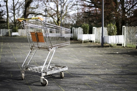 supermarket, cart, trees, wheels