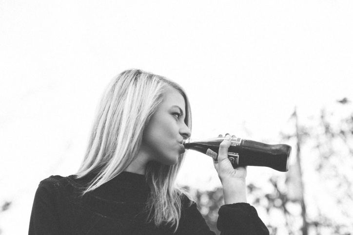 woman, blonde hair, pretty girl, fruit juice, drink, person