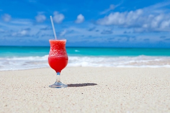 strand, italok, karibi, koktél, ital, egzotikus, üveg, homok, nyári