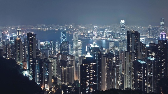 centar grada, noćni, Panorama grada, grad, Kina, Hong Kong, Urbano, u centru grada