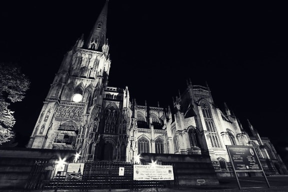 iglesia, noche, arquitectura, exterior