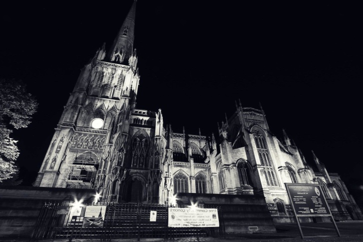 Crkva, noć, arhitektura, eksterijer