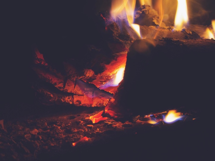 fogo, chamas, lareira, madeira, queima, noite