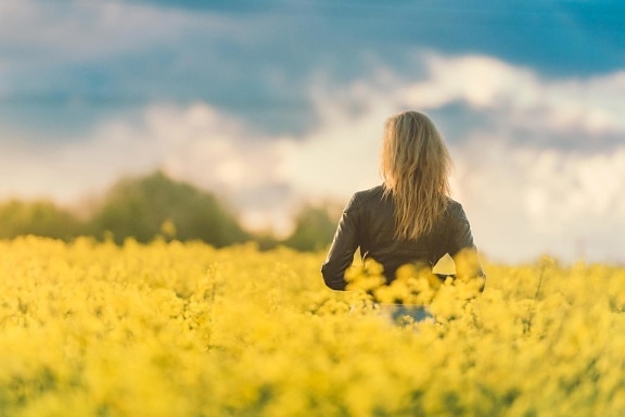 girl, crops, field, summer, flowers, yellow, beauty, nature