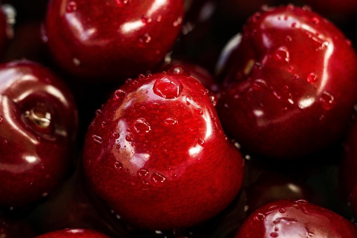 Cherry, merah, buah, air tetes, ceri, musim panas, buah, diet