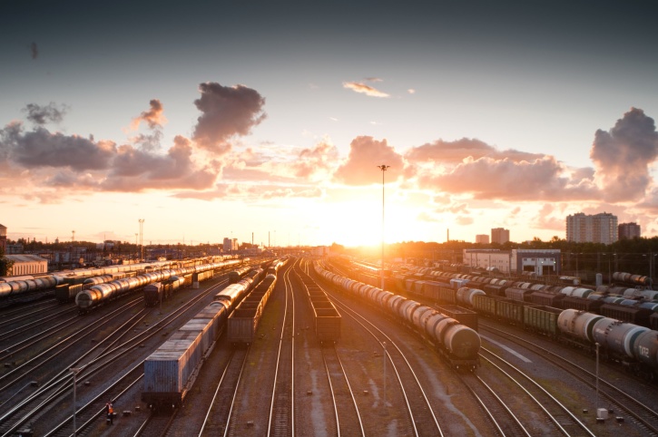 sunset, tracks, trains, transit, transport