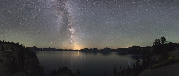 космос кратер озера, астрономія, галактики, ніч