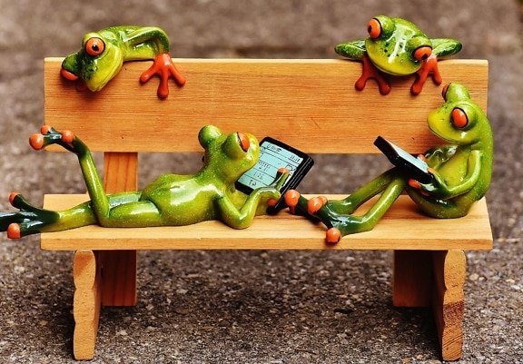 toy, amphibian, bench, childhood, cute, frogs
