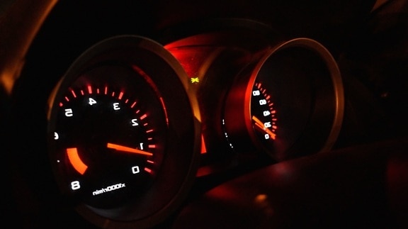 automobile, car, night, dashboard, instrument, odometer, speed