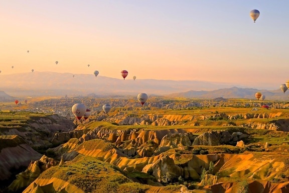landscape, hot air balloon, freedom, aerial, adventure, sport, sky