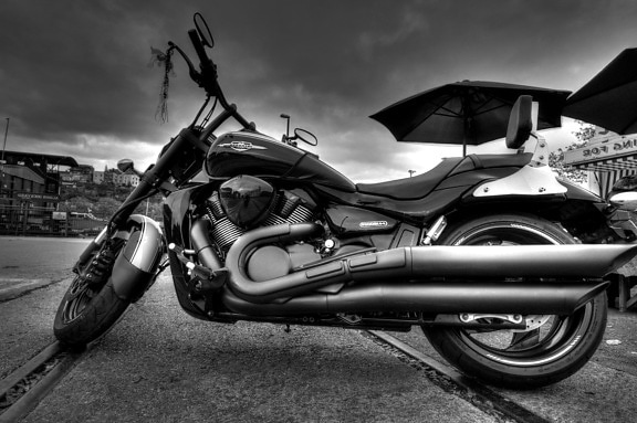 moto, moto, véhicule, noir, voyage, roadtrip