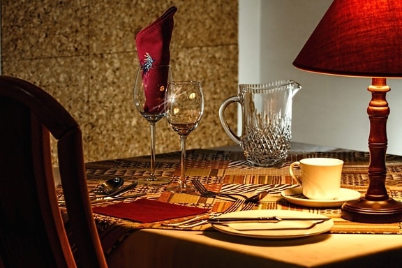 dining room, interior, chair, hotel, lamp, luxury, tableware