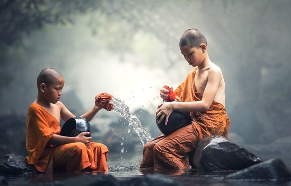 деца, будистки монаси, традиционни, момче, будизъм