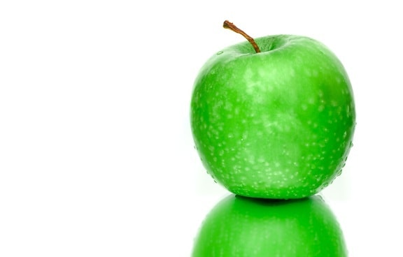 fruit, reflection, green apple, mirror, food, apple, diet, fruit